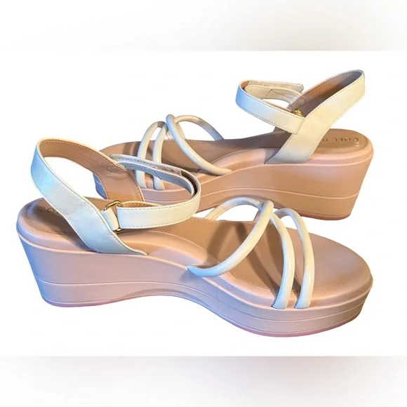 Cole Haan NWT Sz 9 White & Pink Leather Platform Strappy Sandals (SH286)
